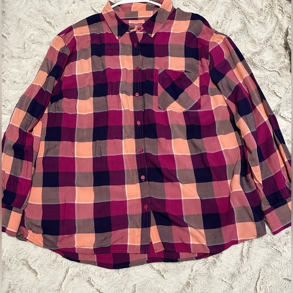 Ava & Viv Burgundy and Peach Button down Plaid Shirt - Picture 10 of 10